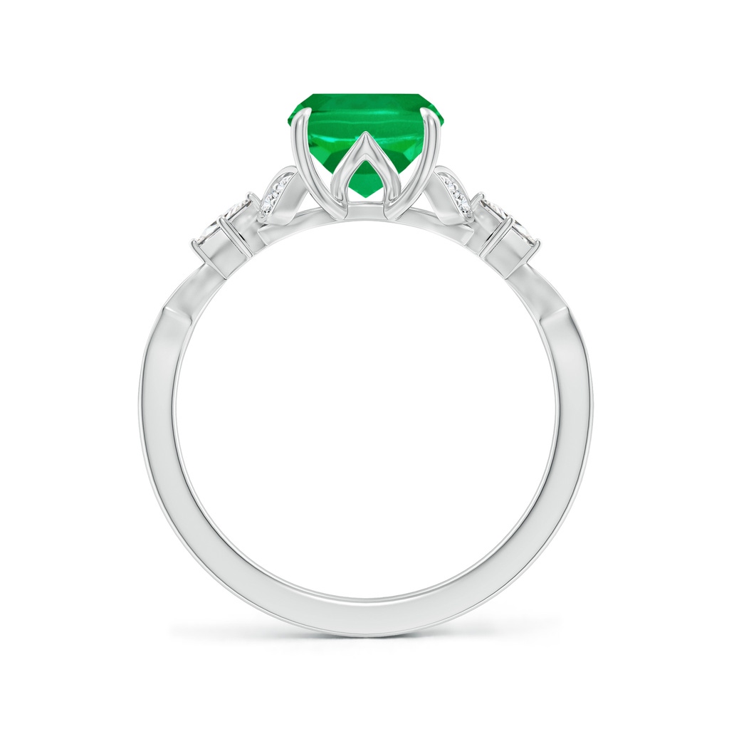 9x7mm AAA Vintage Style Cushion Rectangular Emerald Engagement Ring with Leaf Motifs in White Gold - side 199