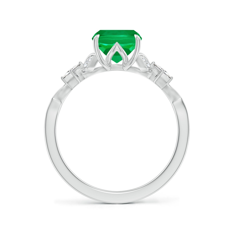 9x7mm AAA Vintage Style Cushion Rectangular Emerald Engagement Ring with Leaf Motifs in White Gold side 199