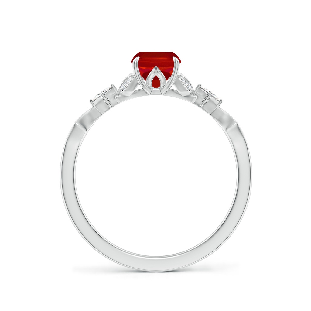 7x5mm AAA Vintage Style Cushion Rectangular Ruby Engagement Ring with Leaf Motifs in White Gold - side 199