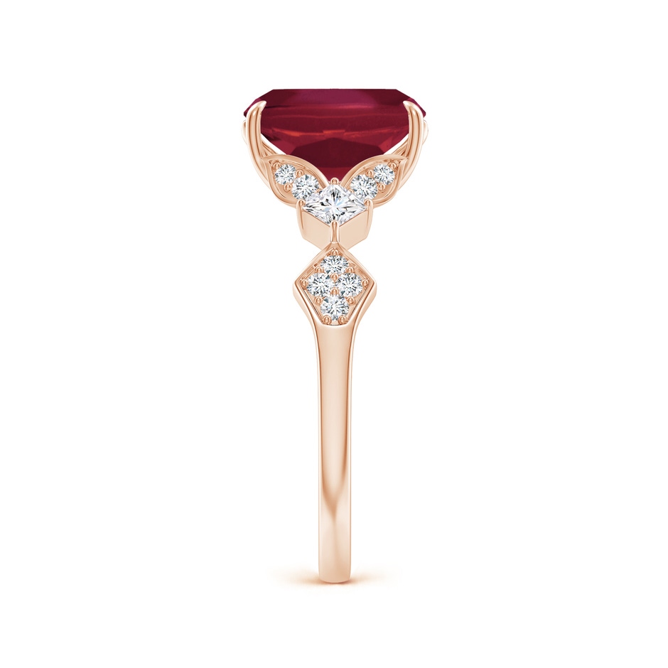 9x7mm A Vintage Style Cushion Rectangular Ruby Engagement Ring with Leaf Motifs in 18K Rose Gold side 299