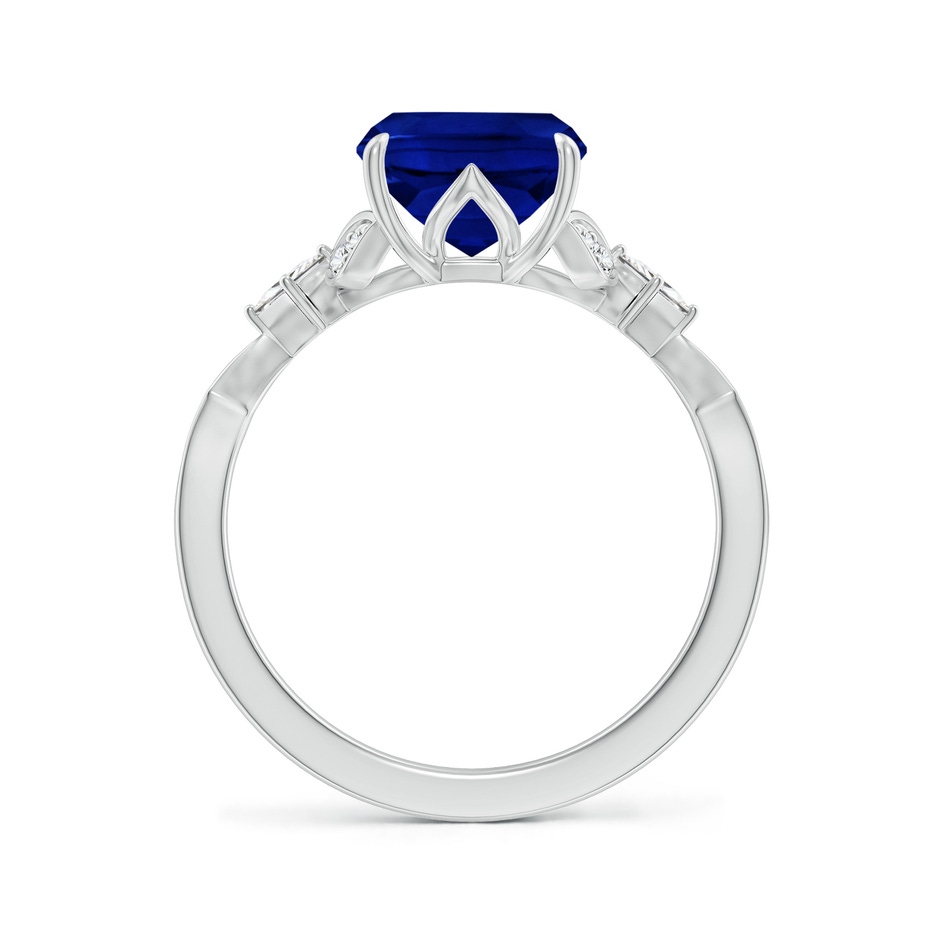 10x8mm AAAA Vintage Style Cushion Rectangular Blue Sapphire Engagement Ring with Leaf Motifs in White Gold side 199
