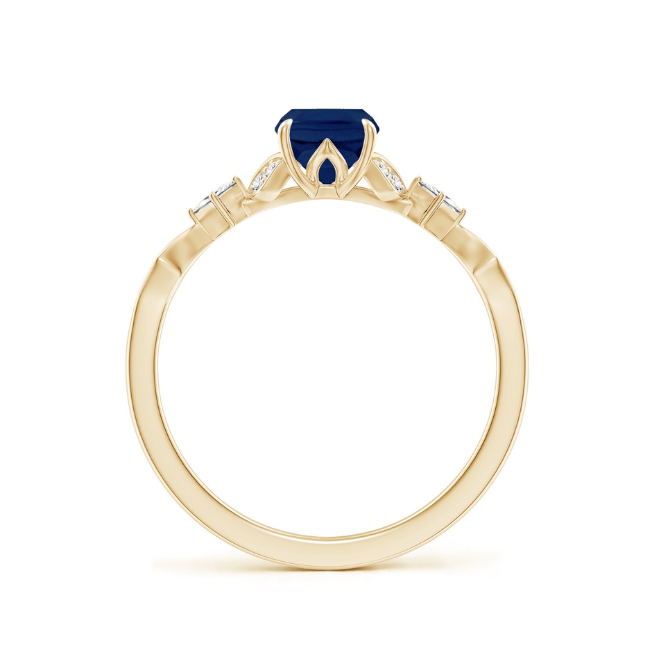 7x5mm A Vintage Style Cushion Rectangular Blue Sapphire Engagement Ring with Leaf Motifs in Yellow Gold side 199