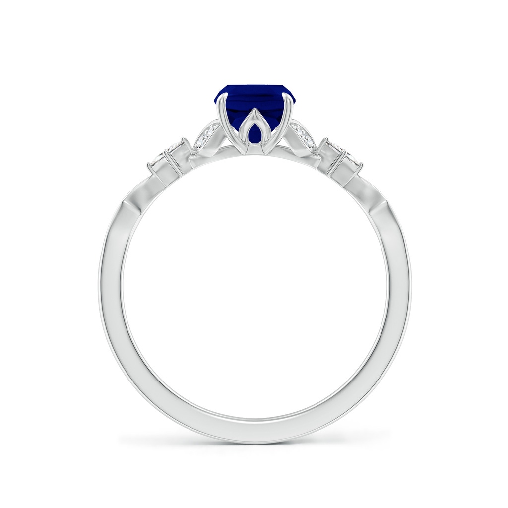 7x5mm AAA Vintage Style Cushion Rectangular Blue Sapphire Engagement Ring with Leaf Motifs in 18K White Gold - side 199