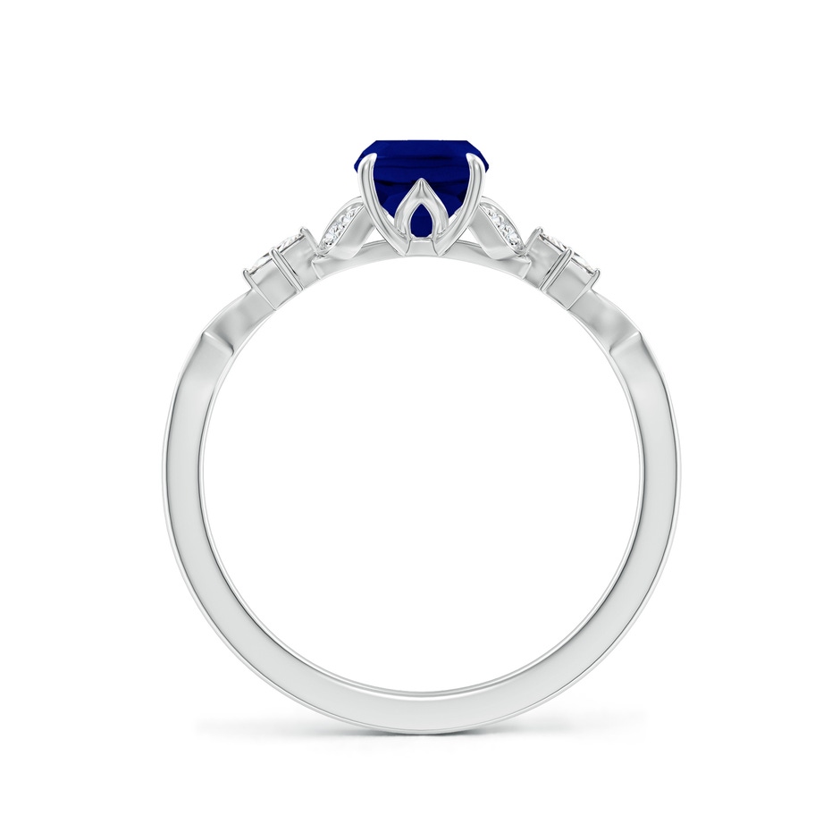 7x5mm AAA Vintage Style Cushion Rectangular Blue Sapphire Engagement Ring with Leaf Motifs in 18K White Gold side 199