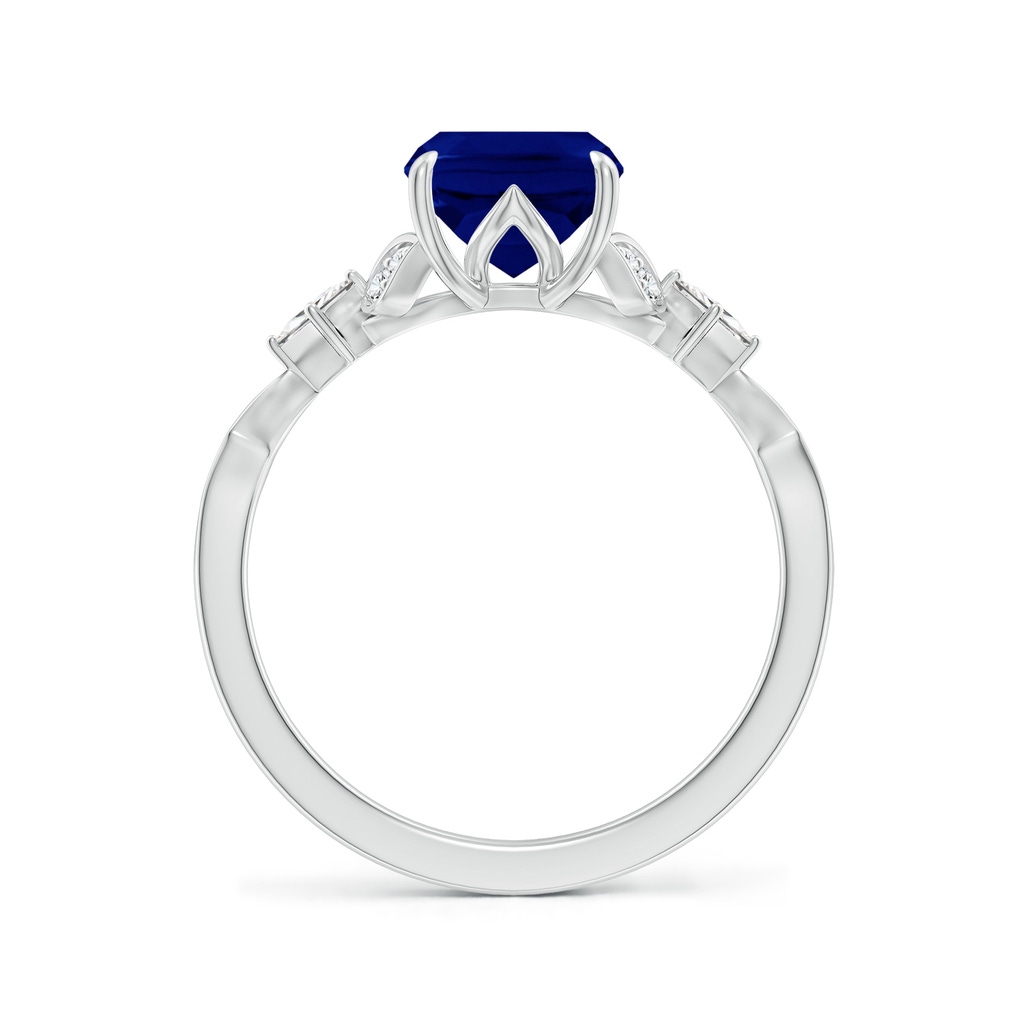 9x7mm AAA Vintage Style Cushion Rectangular Blue Sapphire Engagement Ring with Leaf Motifs in White Gold - side 199