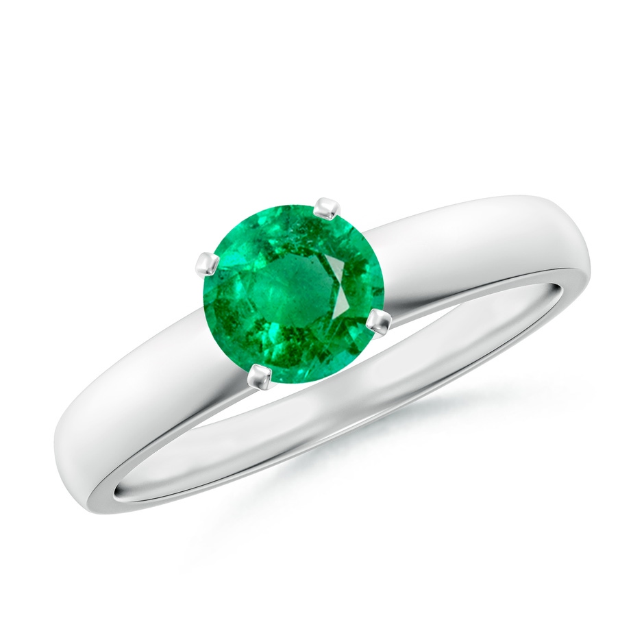 6mm AAA Prong-Set Round Emerald Solitaire Engagement Ring in White Gold 