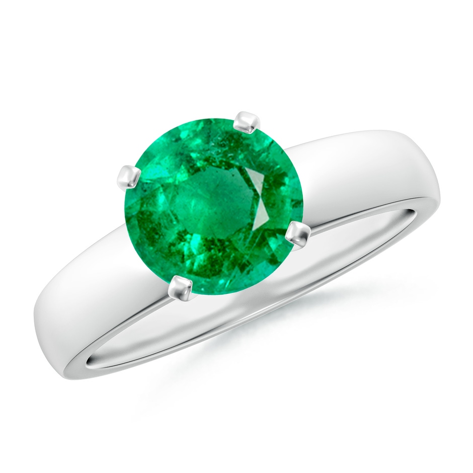 8mm AAA Prong-Set Round Emerald Solitaire Engagement Ring in White Gold 