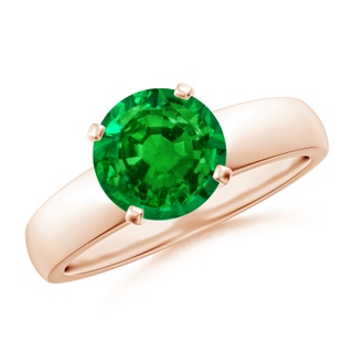 8mm AAAA Prong-Set Round Emerald Solitaire Engagement Ring in Rose Gold