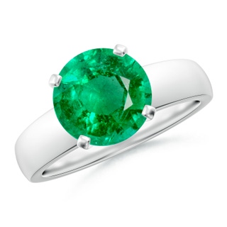 9mm AAA Prong-Set Round Emerald Solitaire Engagement Ring in P950 Platinum