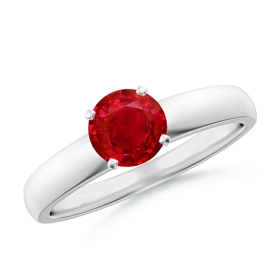 6mm AAA Prong-Set Round Ruby Solitaire Engagement Ring in 18K White Gold 