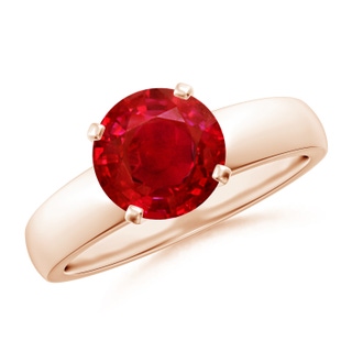 8mm AAA Prong-Set Round Ruby Solitaire Engagement Ring in 18K Rose Gold