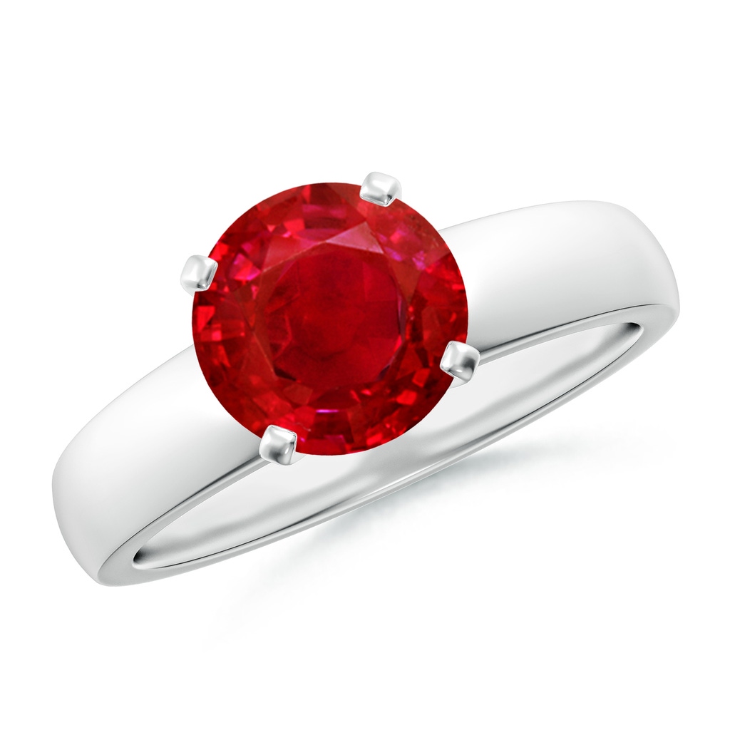 8mm AAA Prong-Set Round Ruby Solitaire Engagement Ring in White Gold