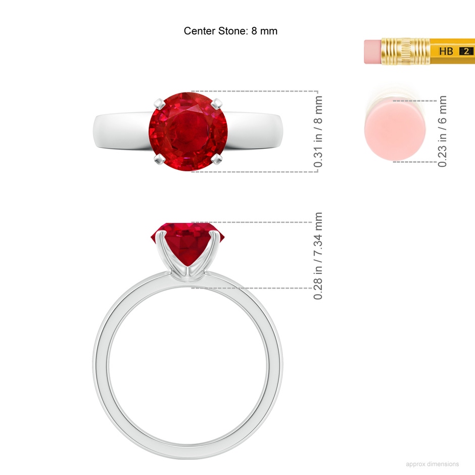 8mm AAA Prong-Set Round Ruby Solitaire Engagement Ring in White Gold ruler