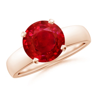9mm AAA Prong-Set Round Ruby Solitaire Engagement Ring in 18K Rose Gold