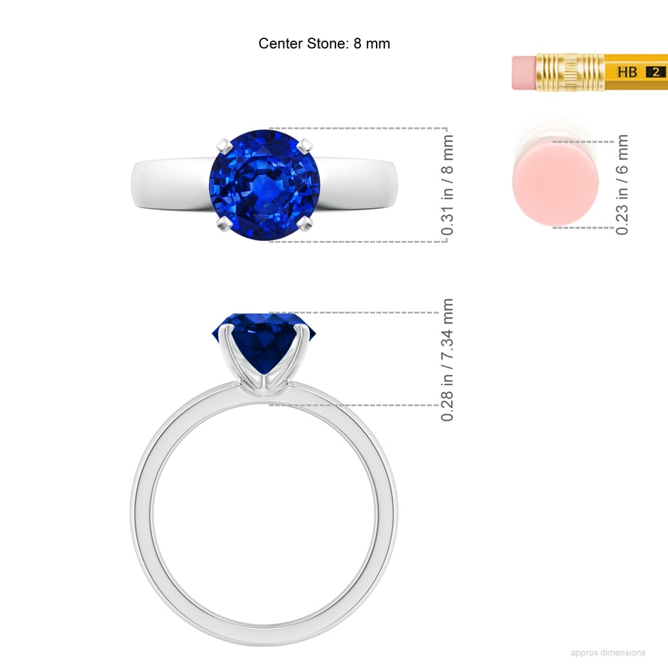 8mm Lab-Grown Prong-Set Round Blue Sapphire Solitaire Engagement Ring in 18K White Gold ruler