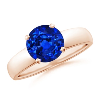 8mm AAAA Prong-Set Round Blue Sapphire Solitaire Engagement Ring in Rose Gold