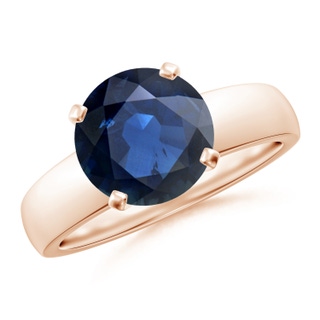 9mm AA Prong-Set Round Blue Sapphire Solitaire Engagement Ring in Rose Gold