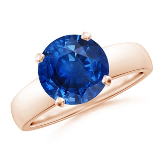 9mm AAA Prong-Set Round Blue Sapphire Solitaire Engagement Ring in 9K Rose Gold