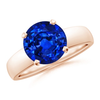 9mm AAAA Prong-Set Round Blue Sapphire Solitaire Engagement Ring in Rose Gold