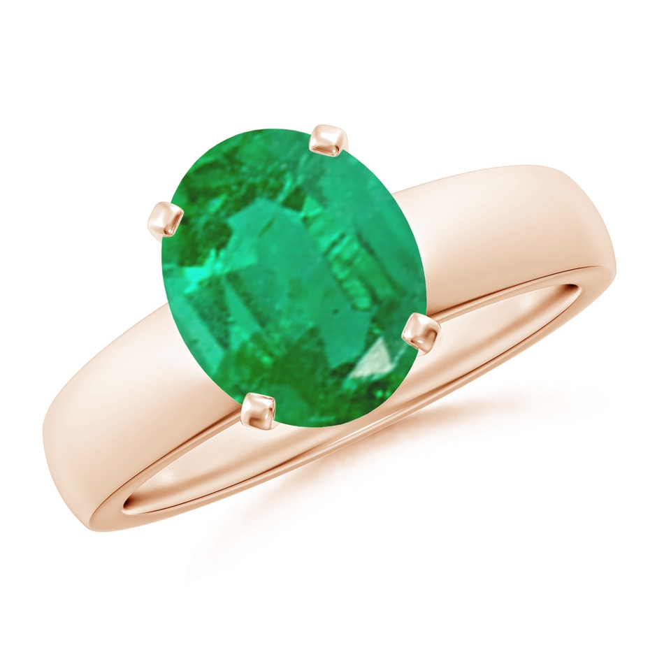 10x8mm AA Prong-Set Oval Emerald Solitaire Engagement Ring in 18K Rose Gold 