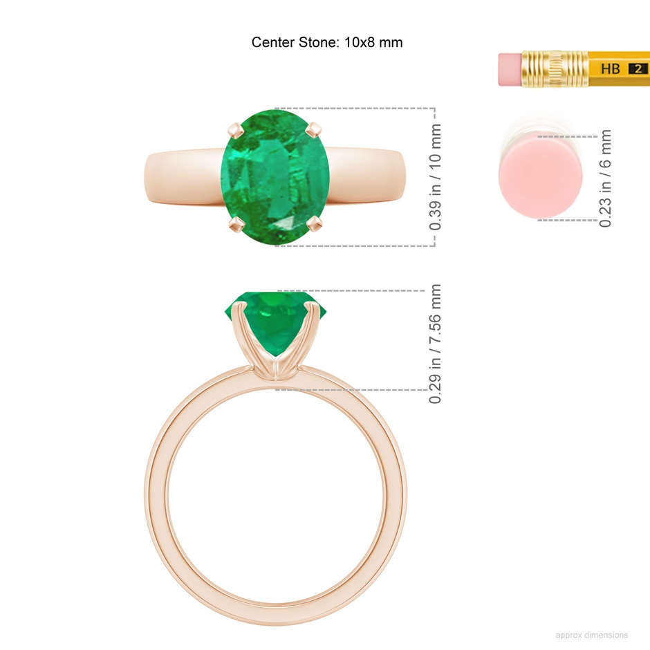 10x8mm AA Prong-Set Oval Emerald Solitaire Engagement Ring in 18K Rose Gold ruler