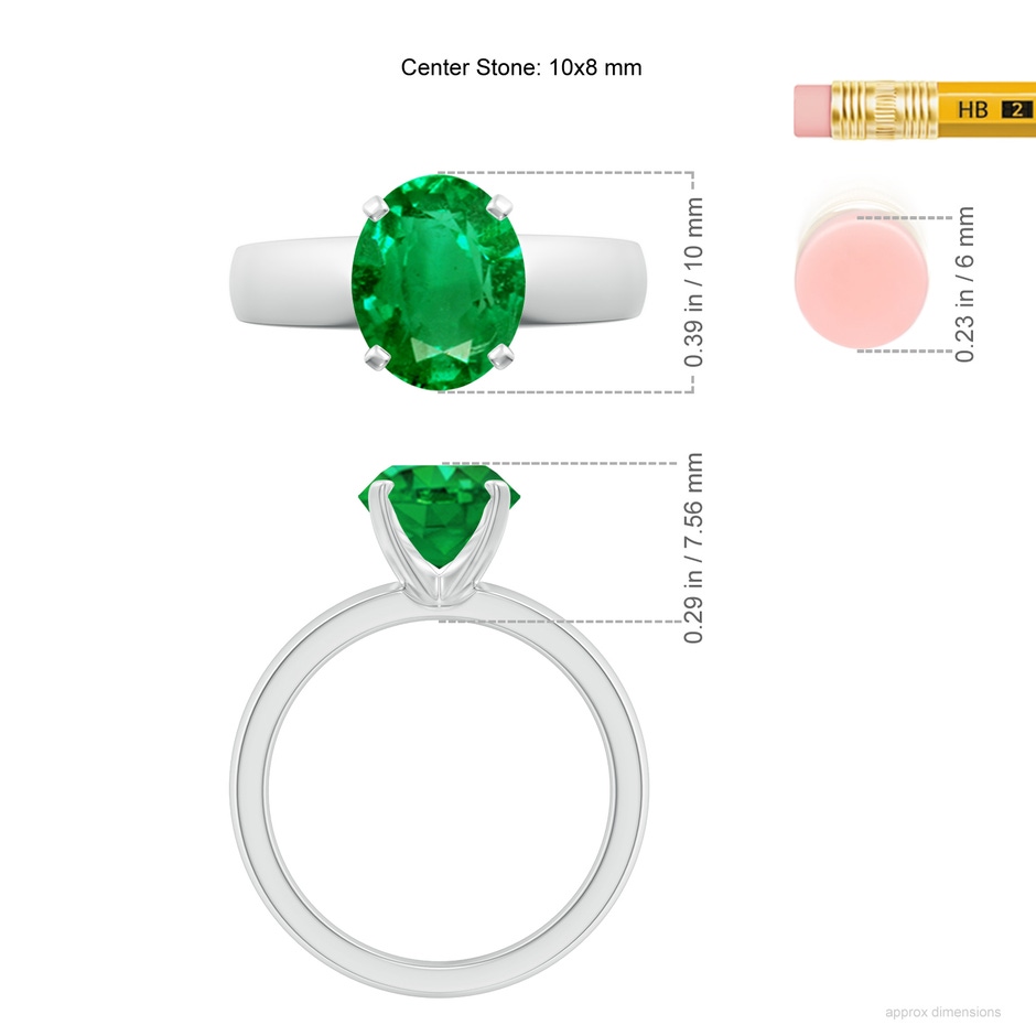 10x8mm AAA Prong-Set Oval Emerald Solitaire Engagement Ring in P950 Platinum ruler