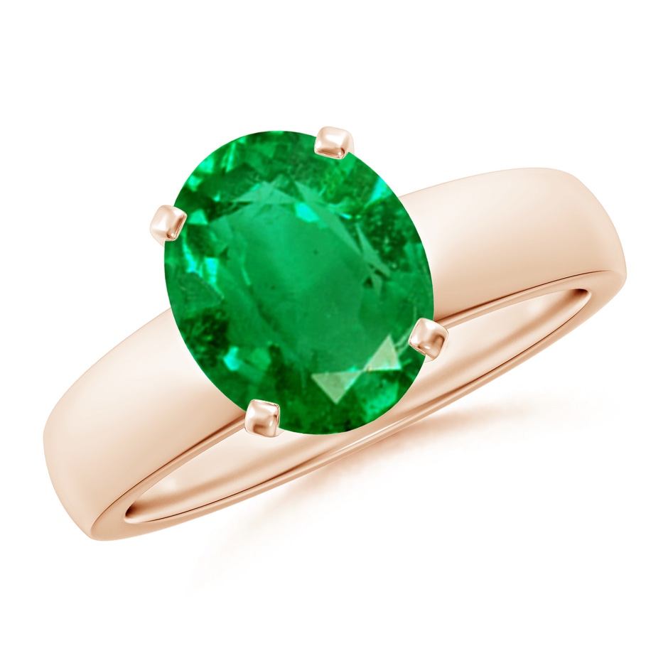 10x8mm AAA Prong-Set Oval Emerald Solitaire Engagement Ring in Rose Gold 