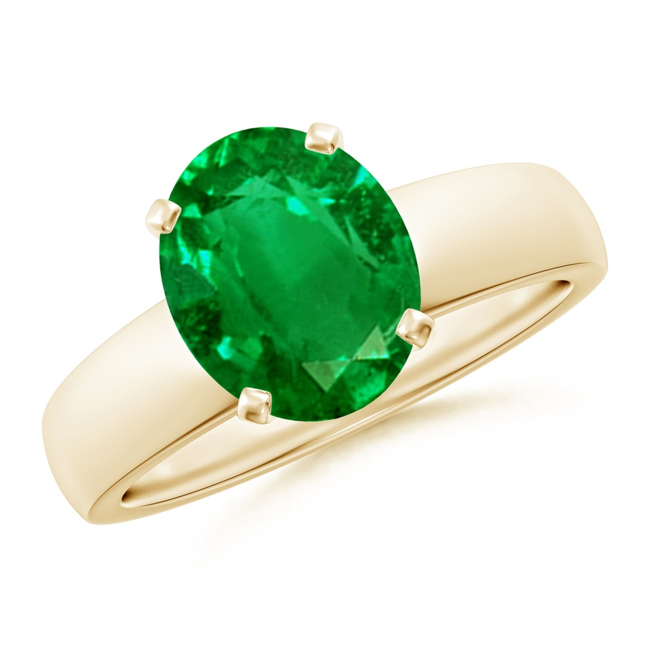 10x8mm AAAA Prong-Set Oval Emerald Solitaire Engagement Ring in Yellow Gold 