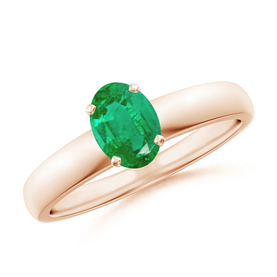 7x5mm AA Prong-Set Oval Emerald Solitaire Engagement Ring in Rose Gold 