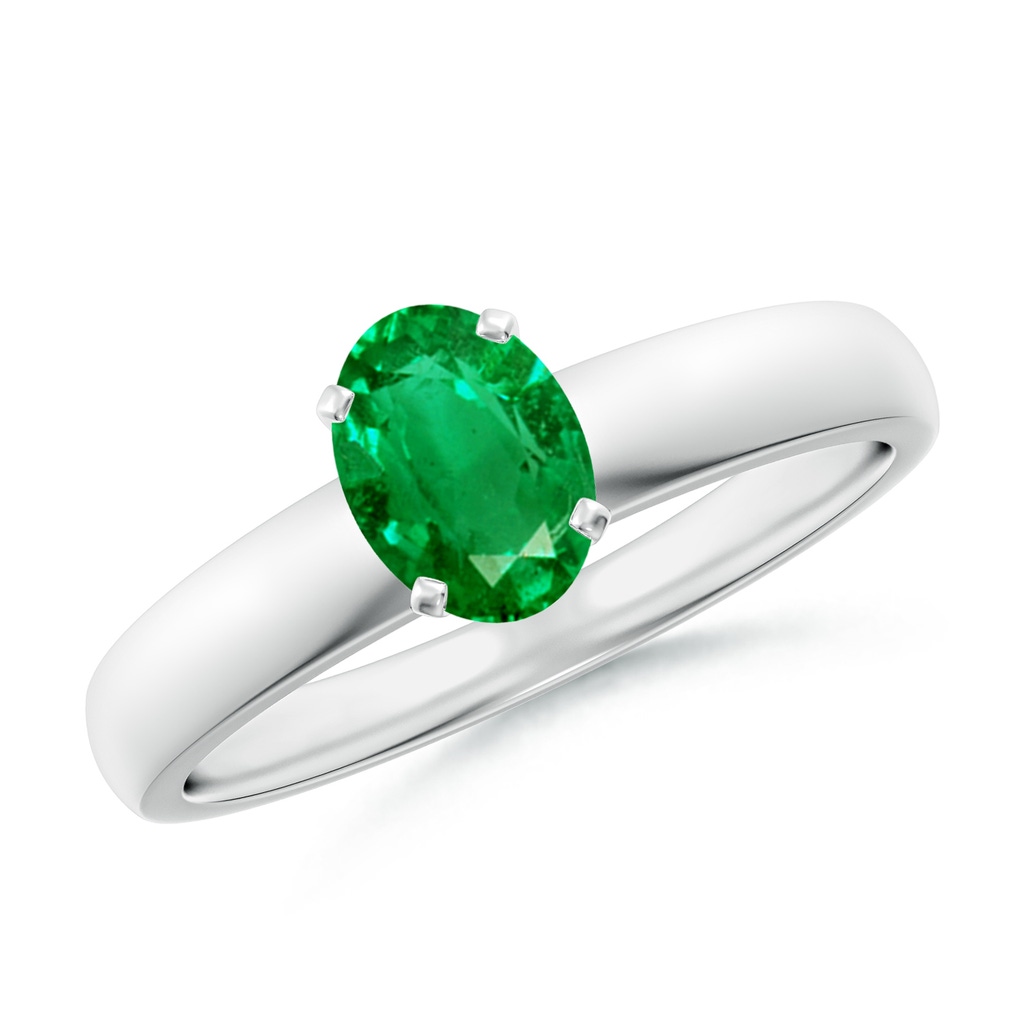 7x5mm AAA Prong-Set Oval Emerald Solitaire Engagement Ring in White Gold