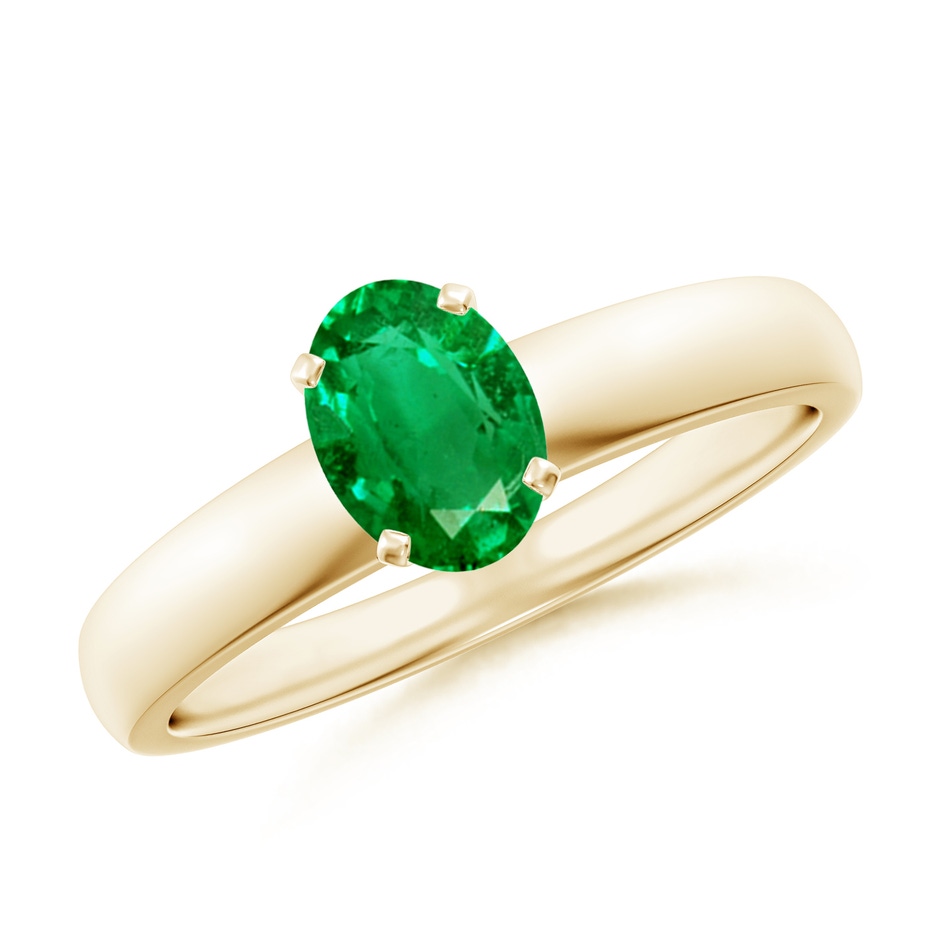 7x5mm AAA Prong-Set Oval Emerald Solitaire Engagement Ring in Yellow Gold 