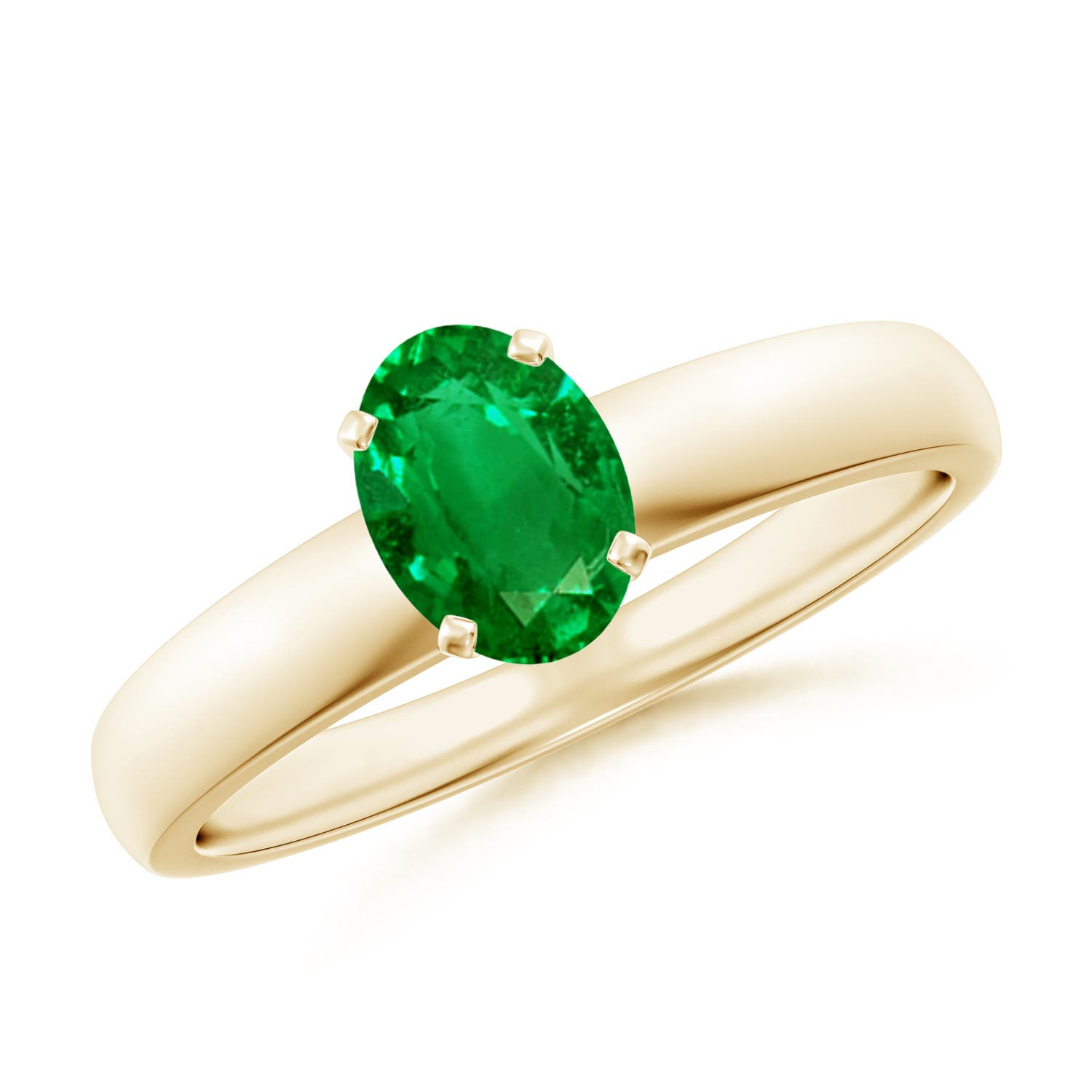 7x5mm AAAA Prong-Set Oval Emerald Solitaire Engagement Ring in Yellow Gold