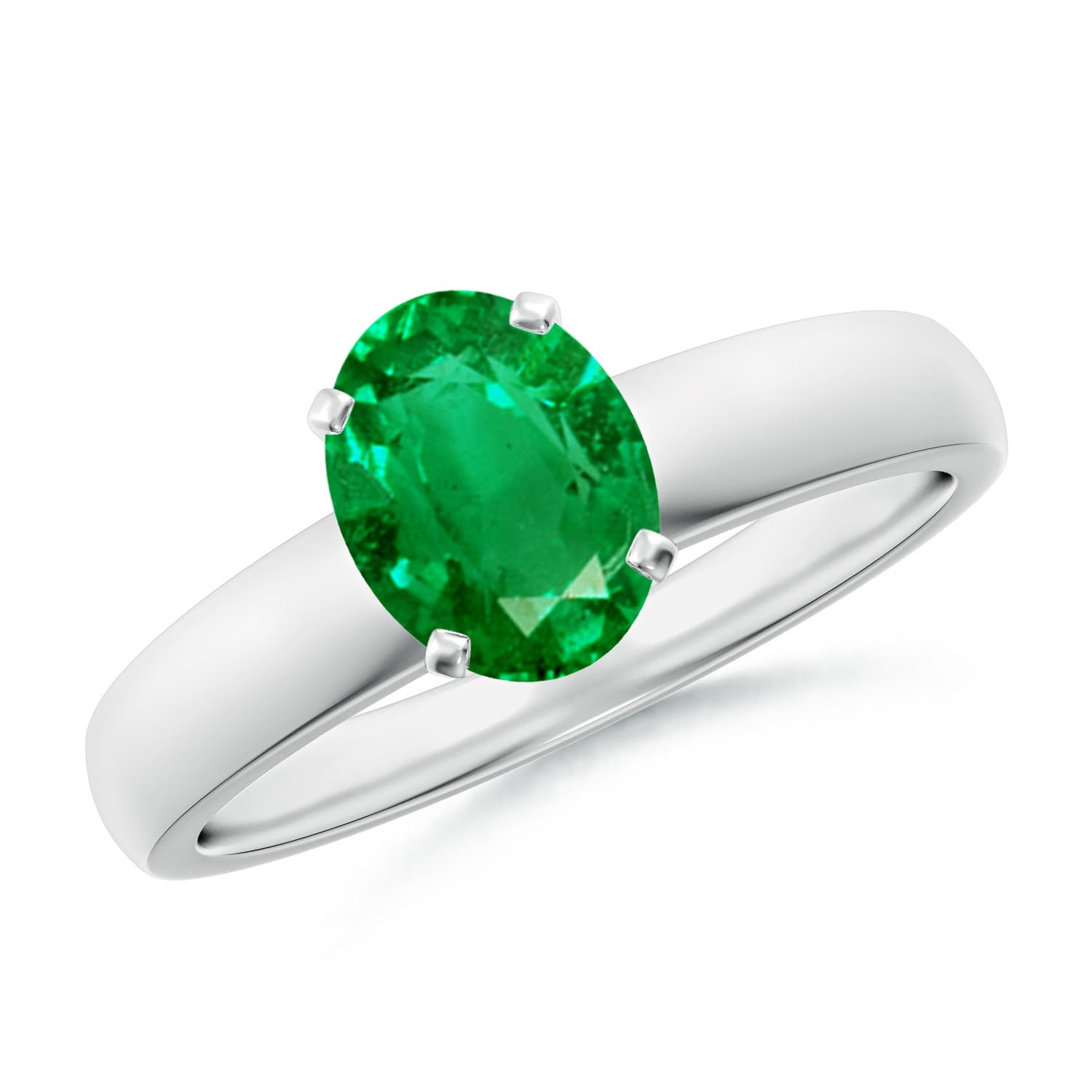8x6mm AAA Prong-Set Oval Emerald Solitaire Engagement Ring in White Gold