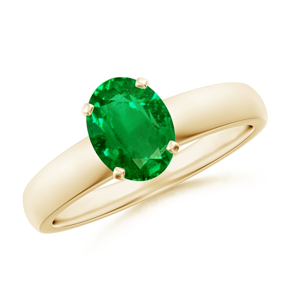 8x6mm AAAA Prong-Set Oval Emerald Solitaire Engagement Ring in Yellow Gold 