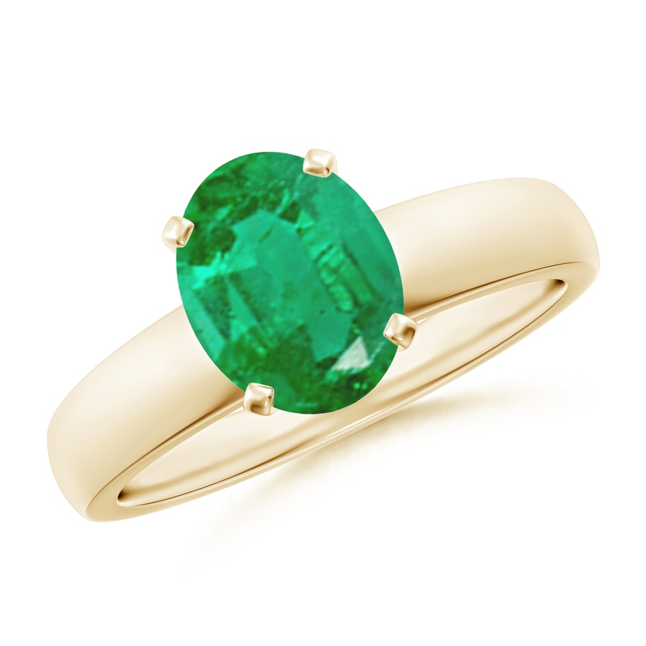 9x7mm AA Prong-Set Oval Emerald Solitaire Engagement Ring in Yellow Gold 