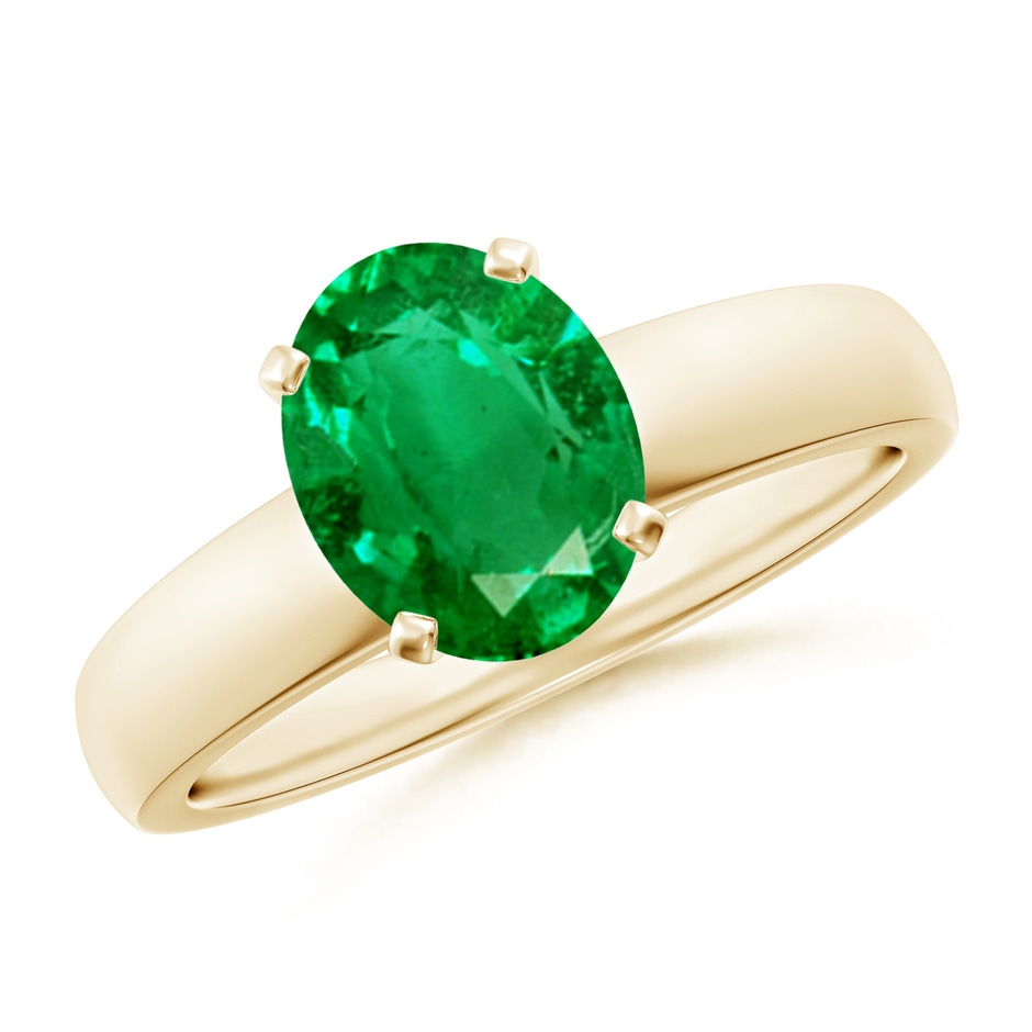 9x7mm AAA Prong-Set Oval Emerald Solitaire Engagement Ring in Yellow Gold 