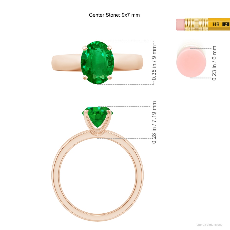 9x7mm AAAA Prong-Set Oval Emerald Solitaire Engagement Ring in Rose Gold ruler