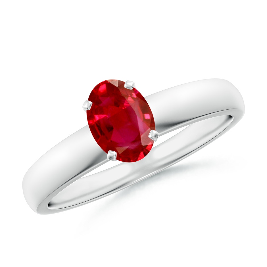 7x5mm AAA Prong-Set Oval Ruby Solitaire Engagement Ring in 18K White Gold 