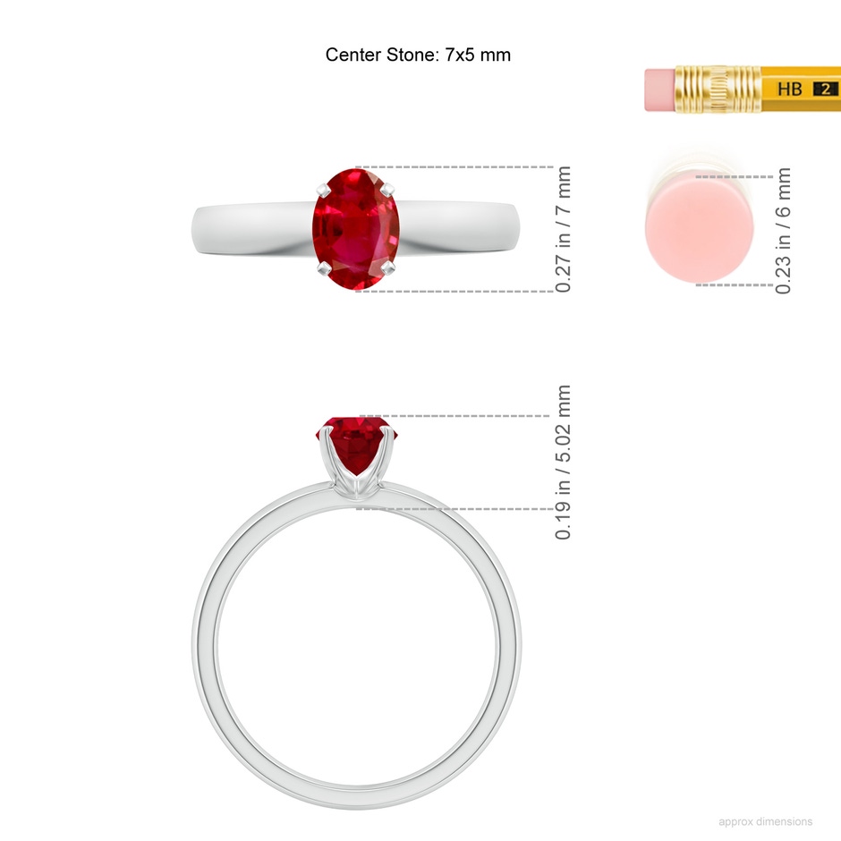 7x5mm AAA Prong-Set Oval Ruby Solitaire Engagement Ring in 18K White Gold ruler