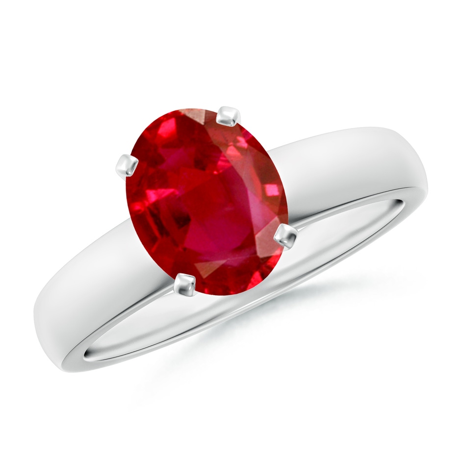 9x7mm AAA Prong-Set Oval Ruby Solitaire Engagement Ring in White Gold 