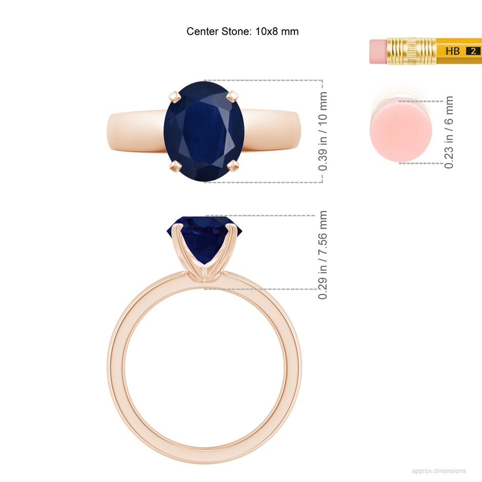10x8mm A Prong-Set Oval Blue Sapphire Solitaire Engagement Ring in Rose Gold ruler