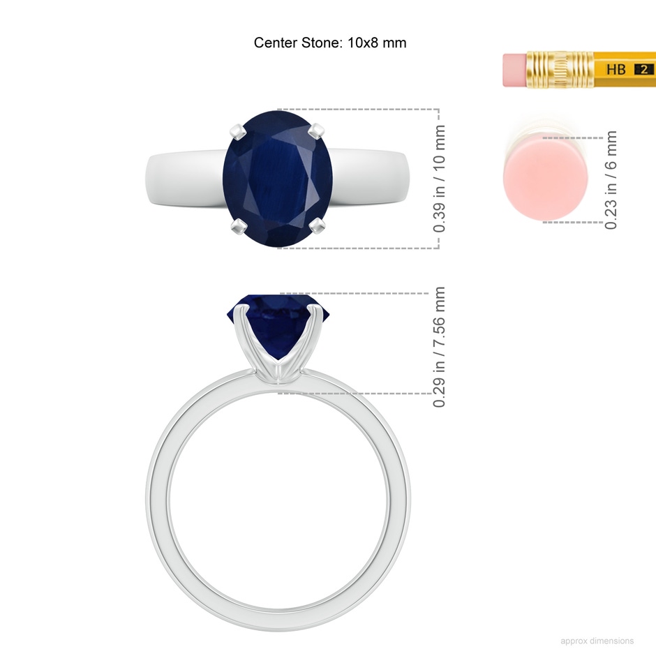 10x8mm A Prong-Set Oval Blue Sapphire Solitaire Engagement Ring in White Gold ruler