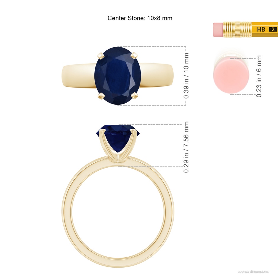 10x8mm A Prong-Set Oval Blue Sapphire Solitaire Engagement Ring in Yellow Gold ruler