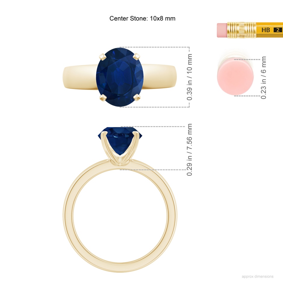 10x8mm AA Prong-Set Oval Blue Sapphire Solitaire Engagement Ring in Yellow Gold ruler
