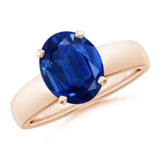 10x8mm AAA Prong-Set Oval Blue Sapphire Solitaire Engagement Ring in 18K Rose Gold