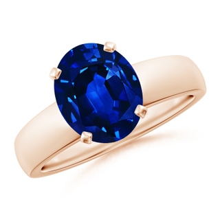 10x8mm AAAA Prong-Set Oval Blue Sapphire Solitaire Engagement Ring in 18K Rose Gold