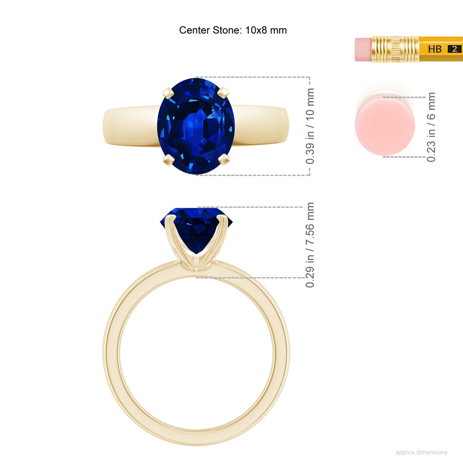 10x8mm AAAA Prong-Set Oval Blue Sapphire Solitaire Engagement Ring in Yellow Gold ruler