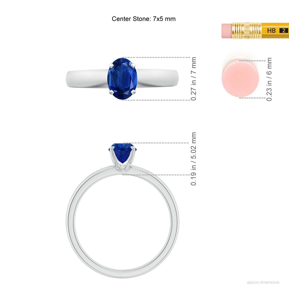 7x5mm AAA Prong-Set Oval Blue Sapphire Solitaire Engagement Ring in P950 Platinum ruler