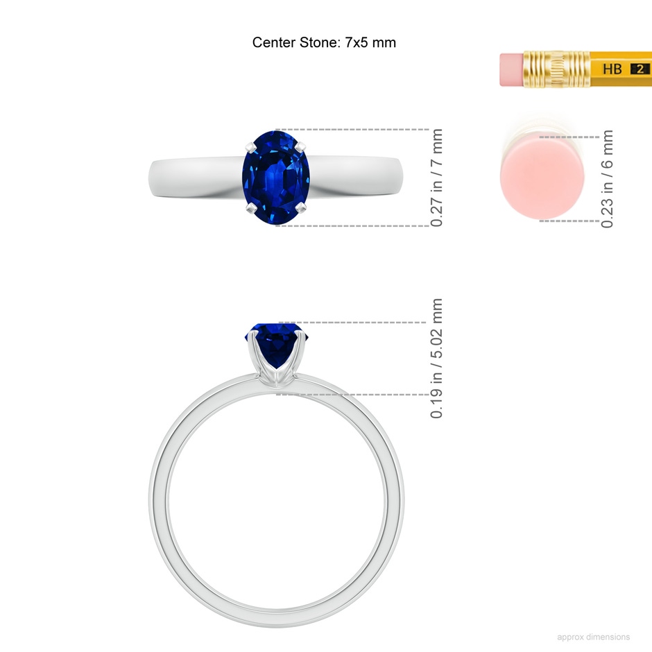 7x5mm AAAA Prong-Set Oval Blue Sapphire Solitaire Engagement Ring in P950 Platinum ruler