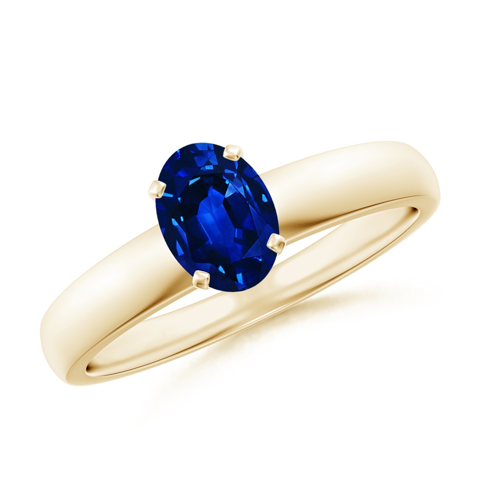7x5mm AAAA Prong-Set Oval Blue Sapphire Solitaire Engagement Ring in Yellow Gold 